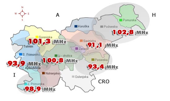 Slovenia for Families - Radio RSi frequency map